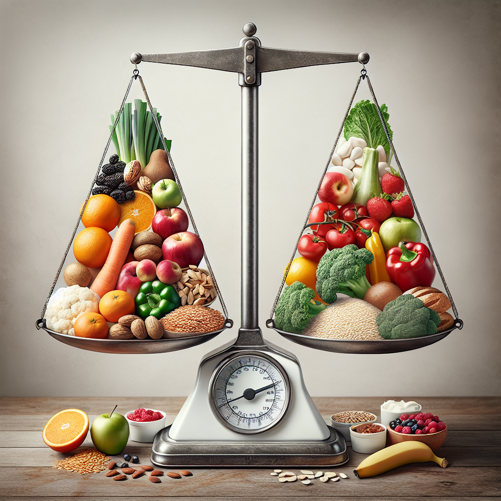 "Balanced diet on a weighing scale"