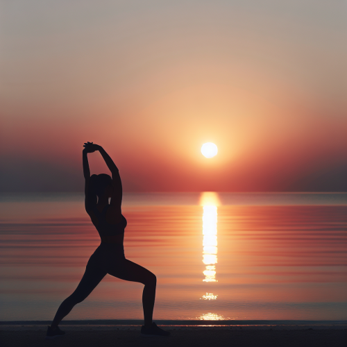 Person stretching to workout at sunrise.