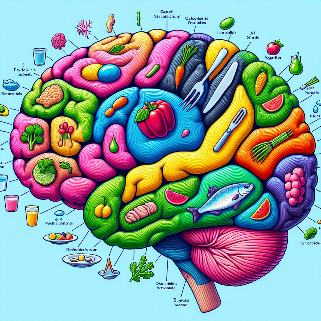 "Brain diagram with diet-related icons"