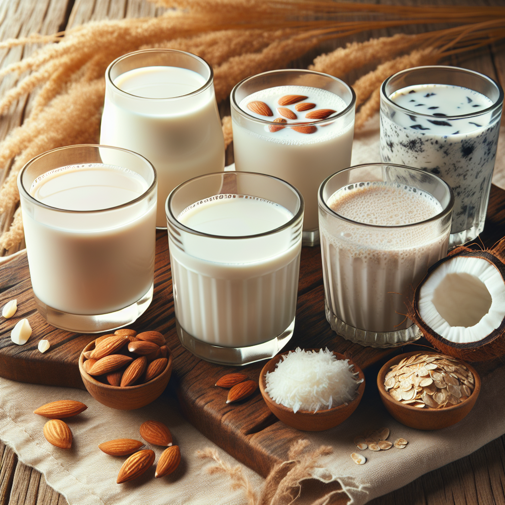 Six different types of milk in glasses.