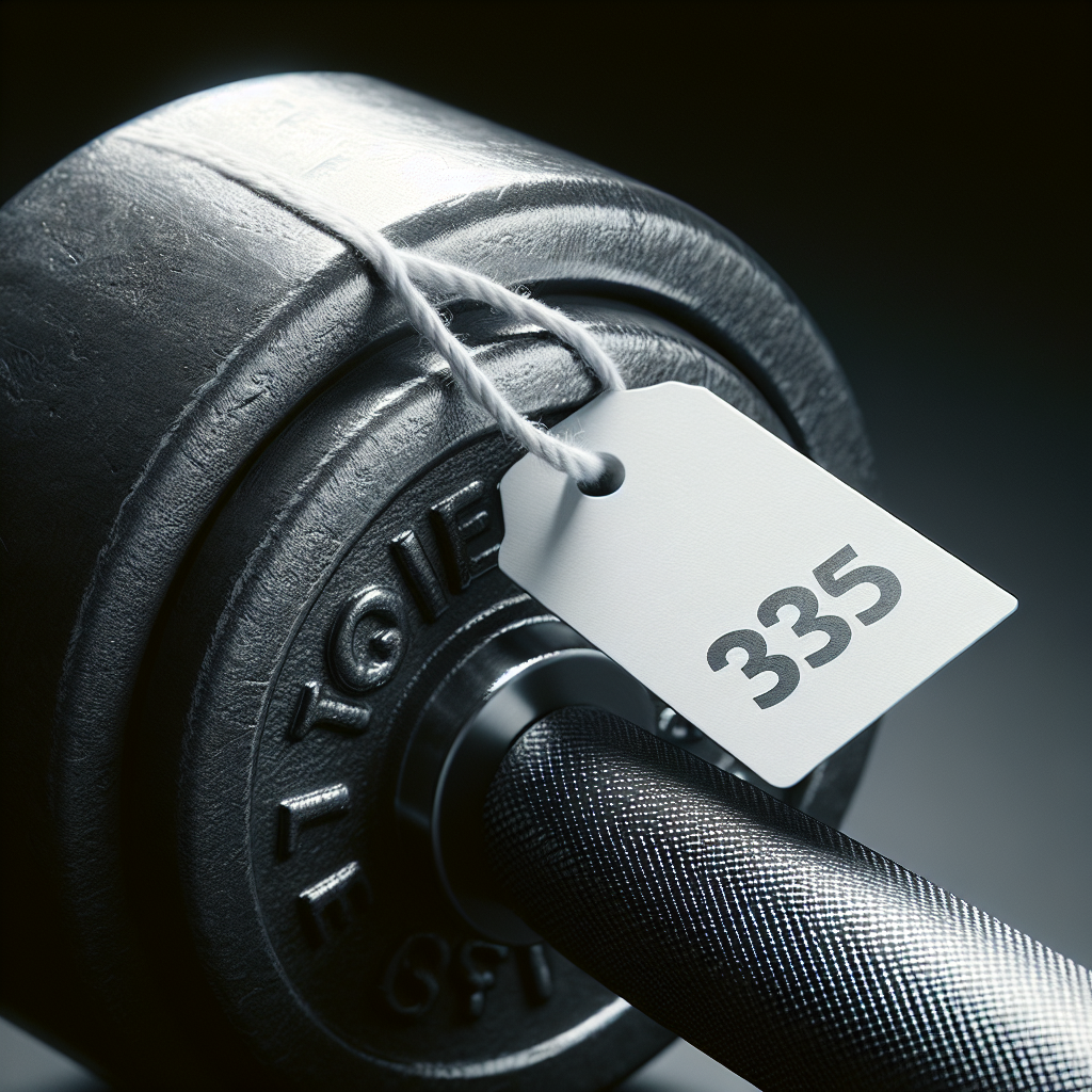A price tag on a gym dumbbell.