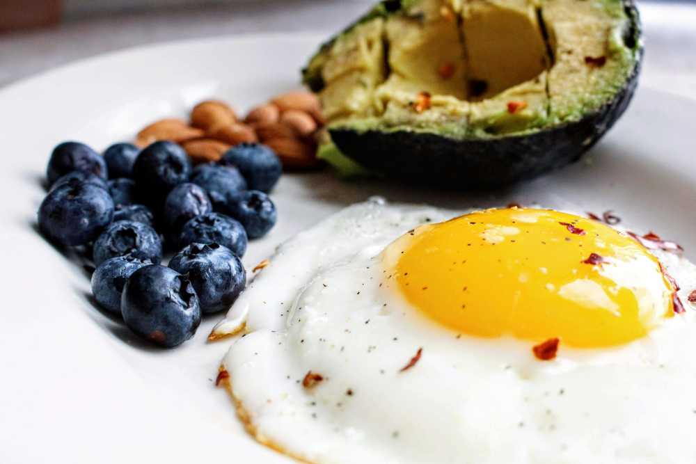 Egg, blueberries, avocado