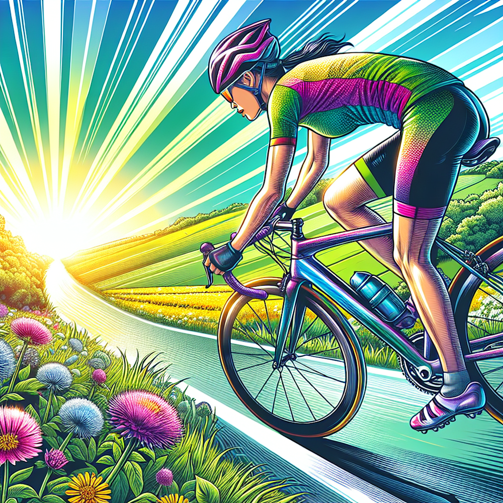 Cyclist training outdoors on a sunny day.