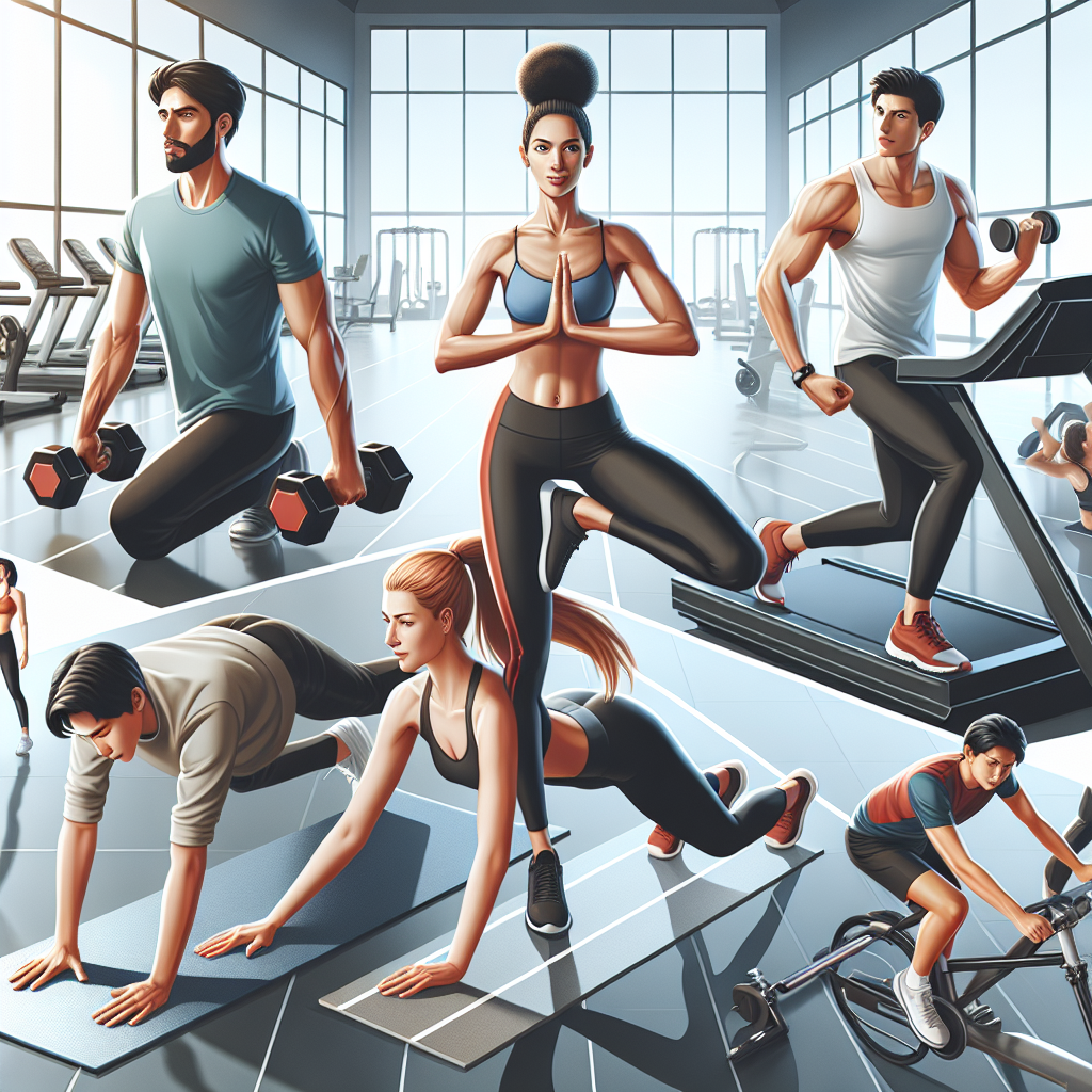 Diverse group of people doing different exercises.