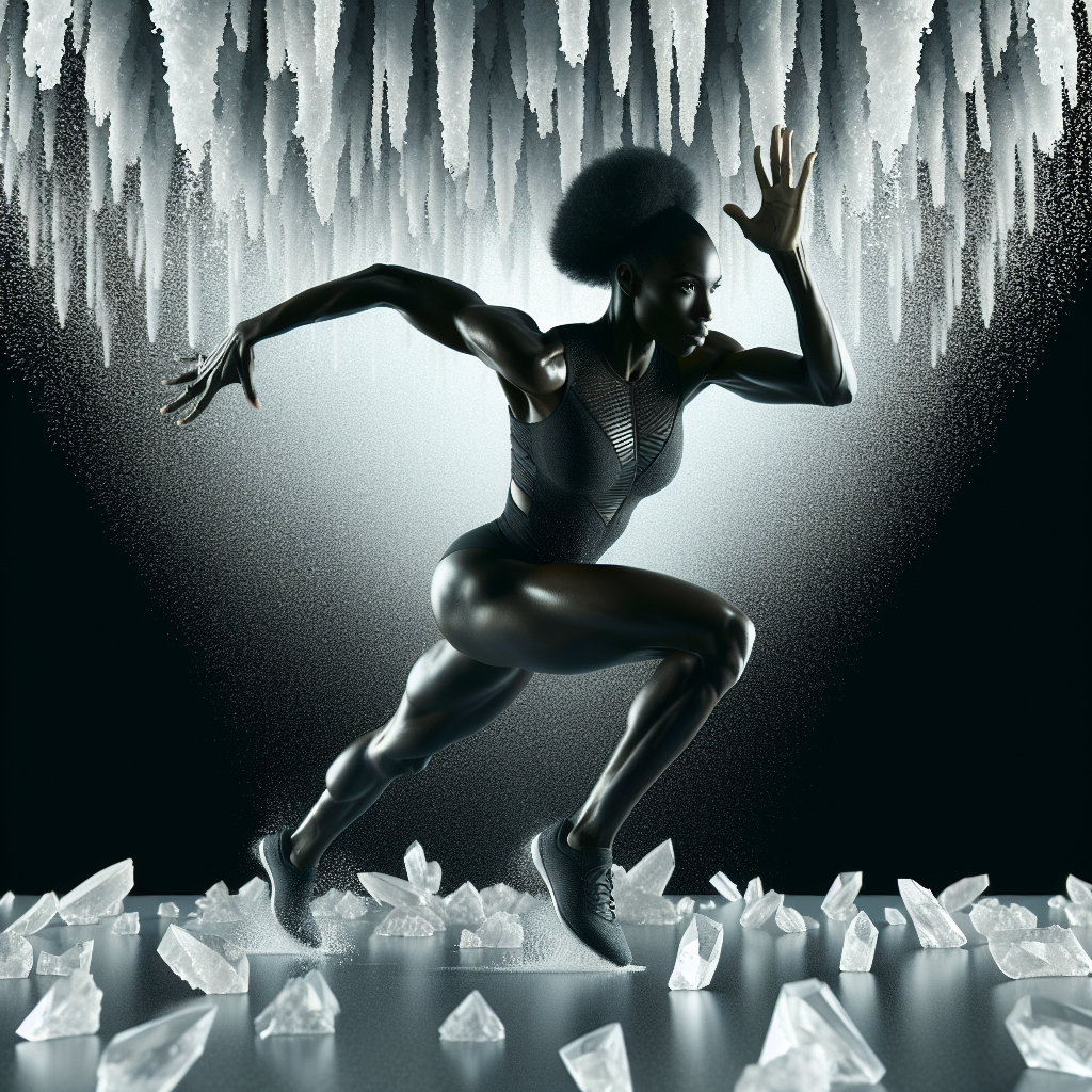 A runner sprinting with salt crystals around him.