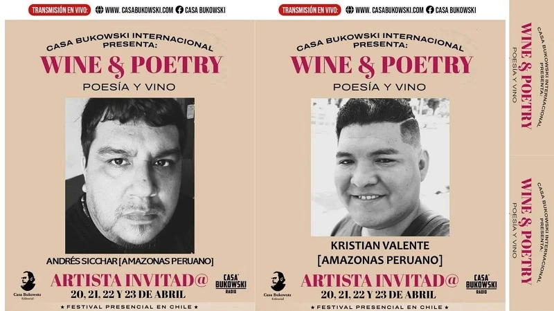 Poetas loretanos Andrés Sicchar y Kriztian Valente, presentes en el Festival “Wine & Poetry Colchagua, Chile”