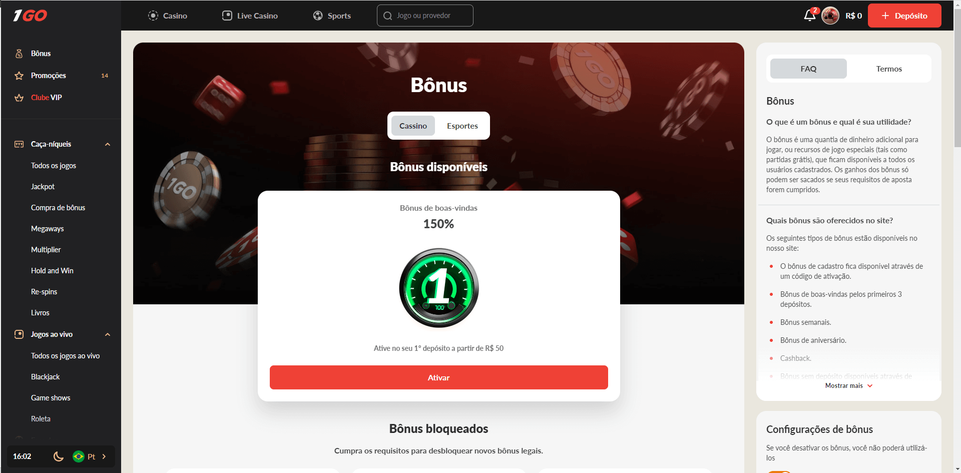 Bônus do 1GO Casino