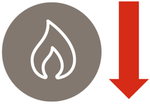 flame beside a down arrow