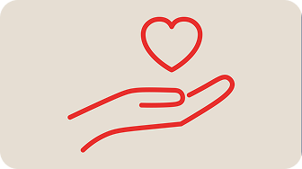 A hand with a heart symbol above it, representing care