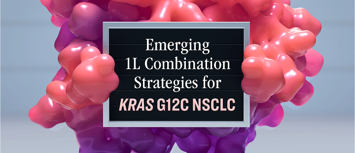 3D-image of a KRAS G12C molecule holding a suspect-style board as if under investigation.