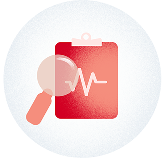 Icon of a folder and magnifying glass representing review of results
