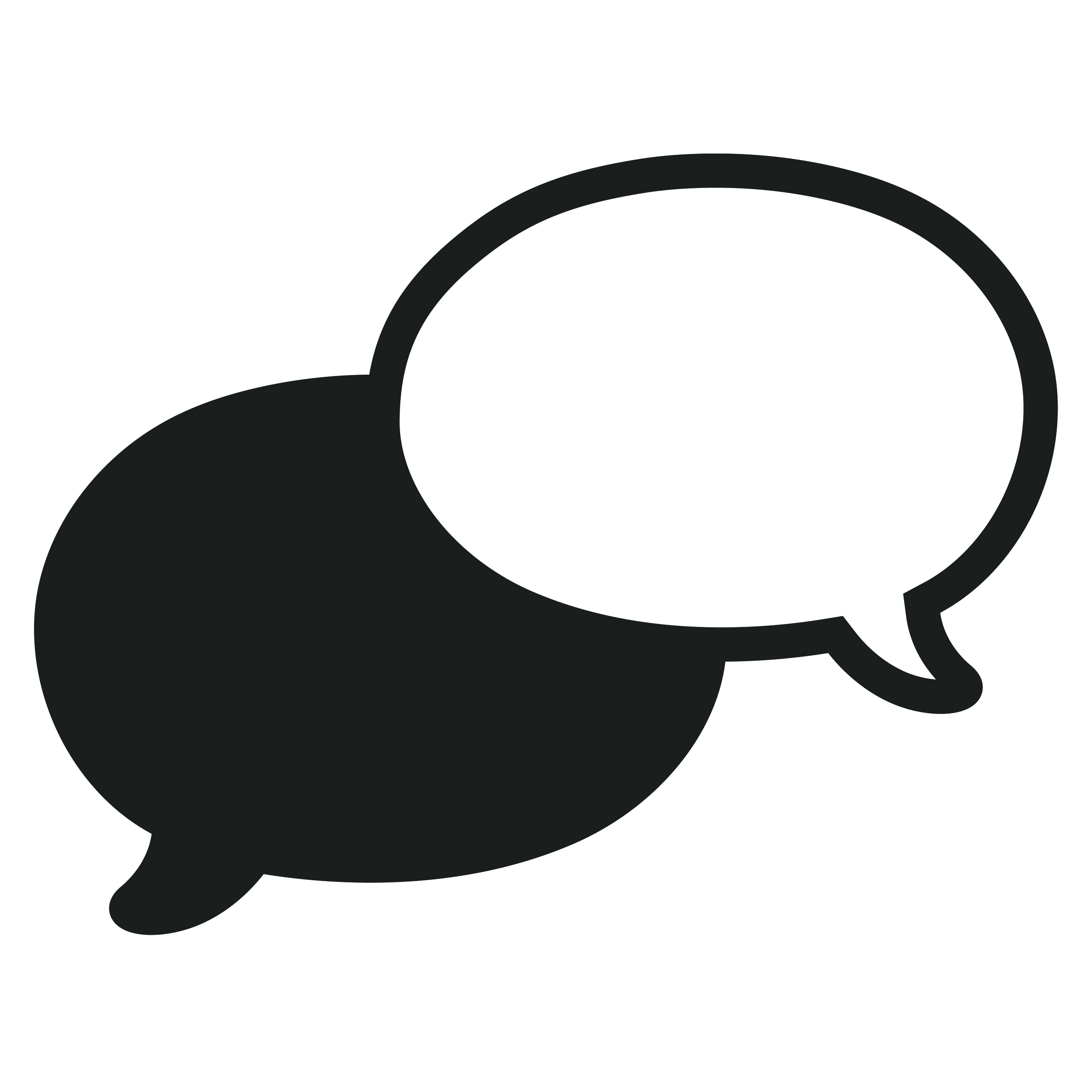 Two overlapping speech bubbles, one black and one white, with no text or mathematical content.