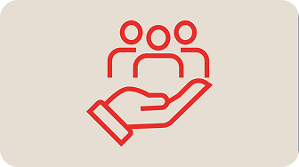 A hand with three people above it, symbolizing patient resources and support