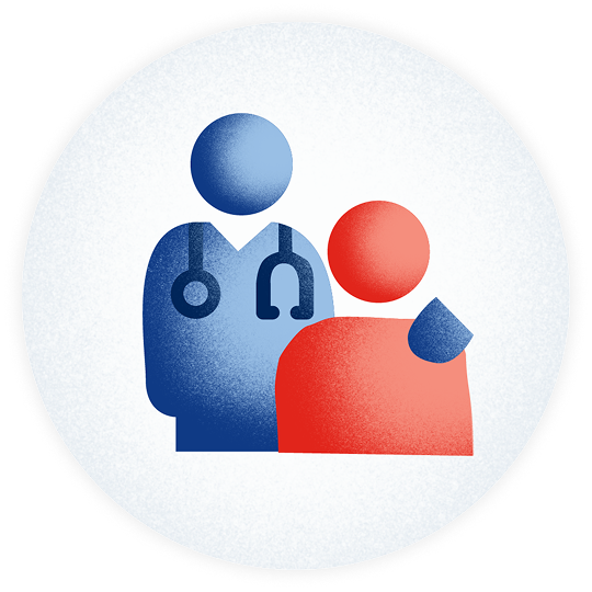 Doctor standing by patient icon