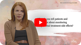 Video thumbnail of Dr. Anna Burke discussing how to counsel patients about infusion-related reactions and amyloid-related imaging abnormalities