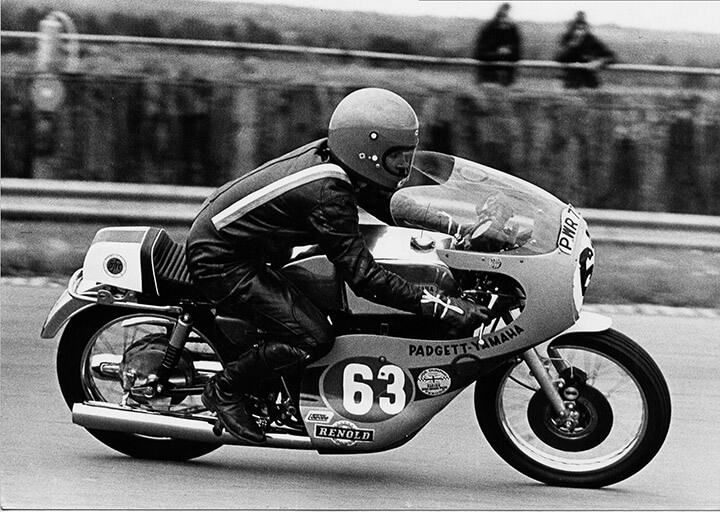 image of Hilary Musson in 1974 on a yamaha motorbike