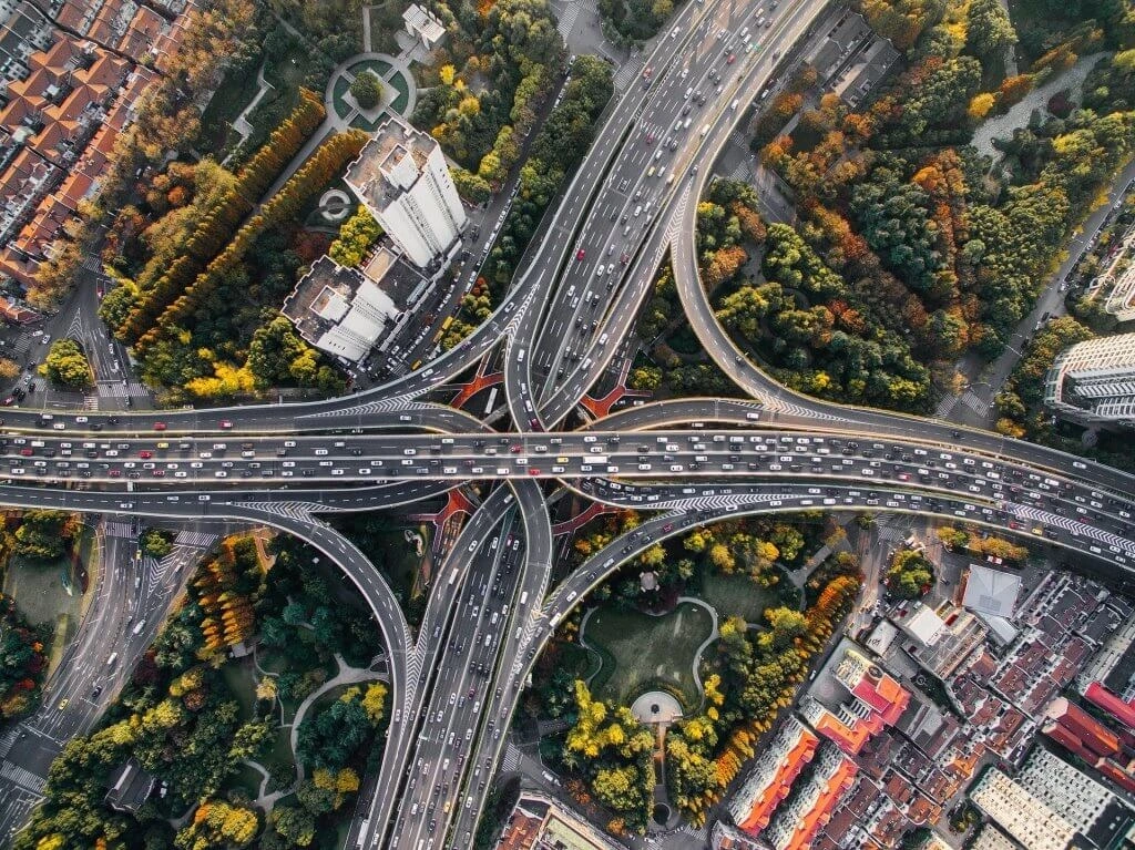 aerial shot of motorway
