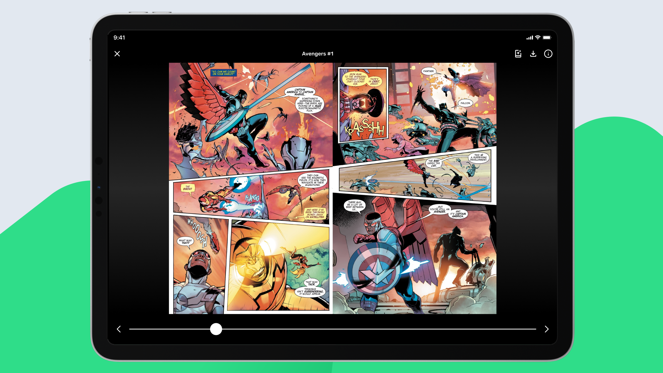 VeVe Comics Reader app showing the reading mode screen