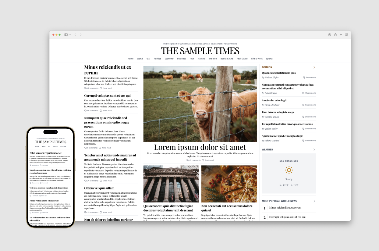 screenshot of WSJ clone site in both mobile and desktop browsers