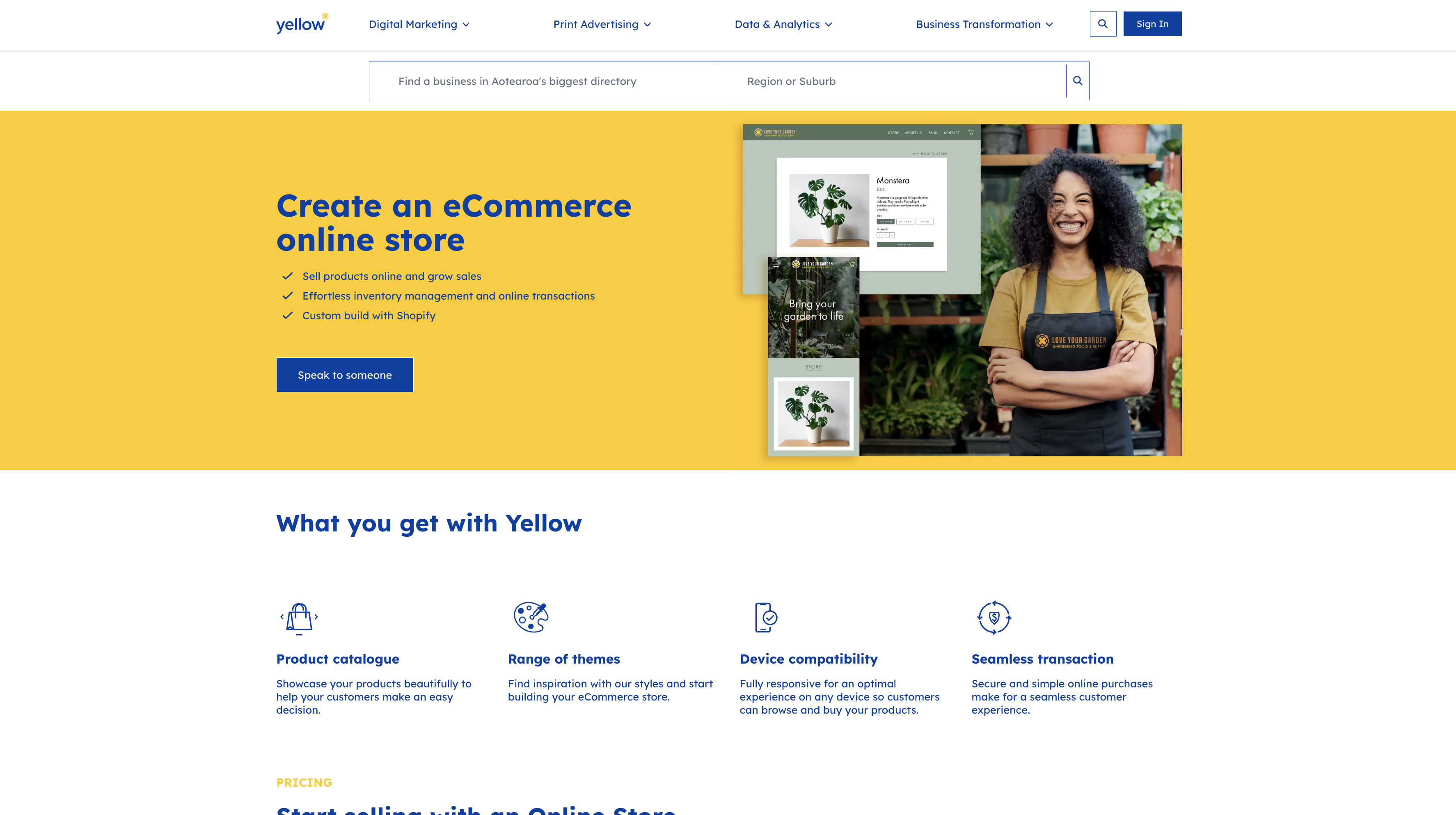 yellow online store product page screenshot
