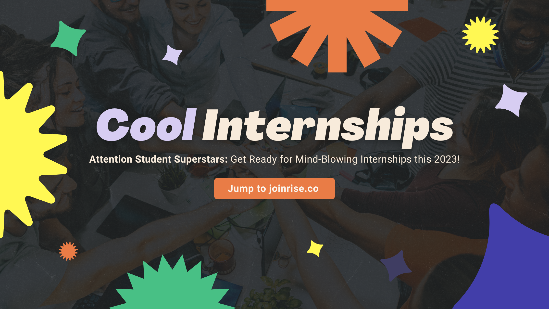 Cool internships text in a dark background with confetti