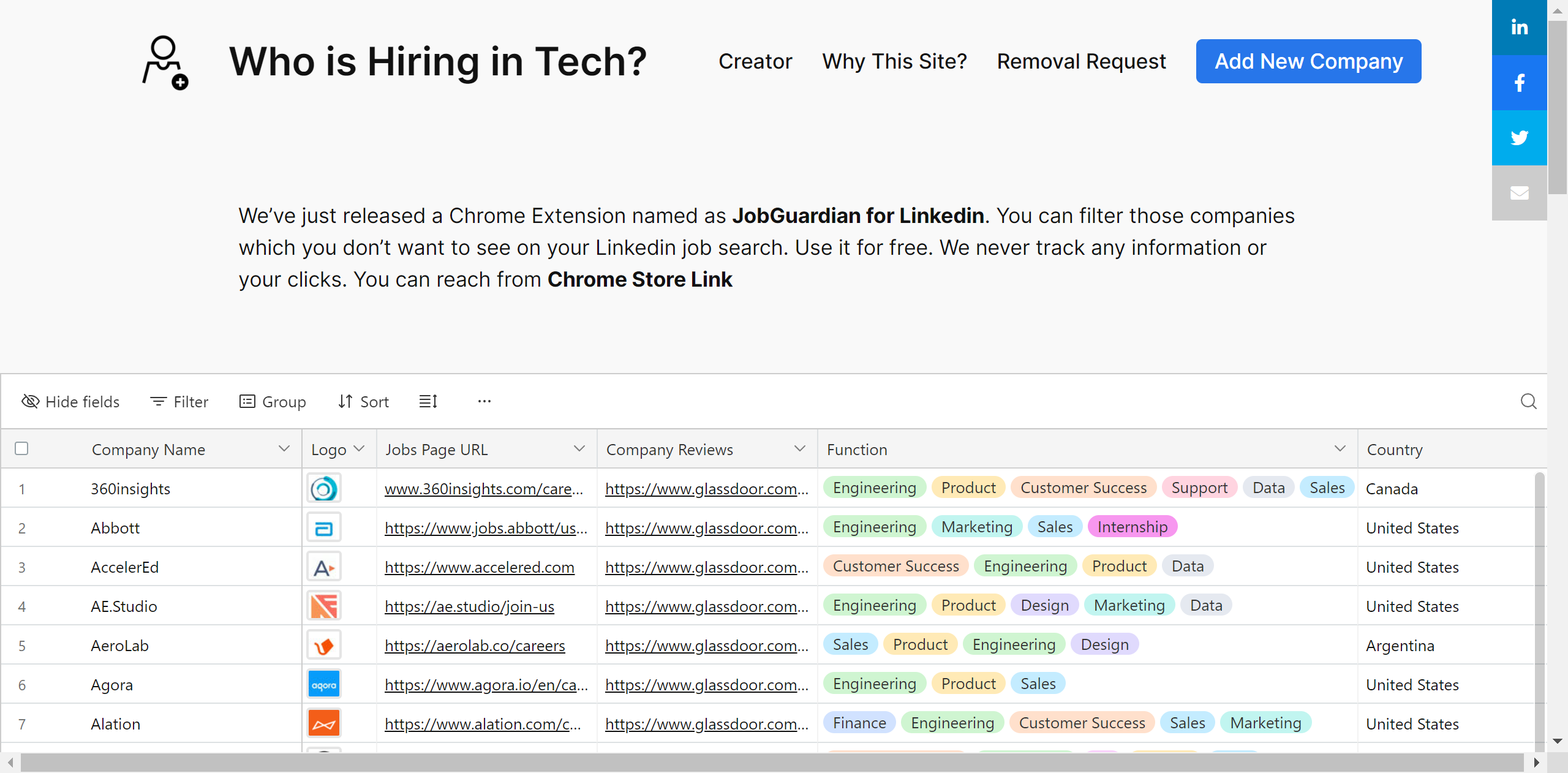 Who is Hiring in Tech? homepage screenshot