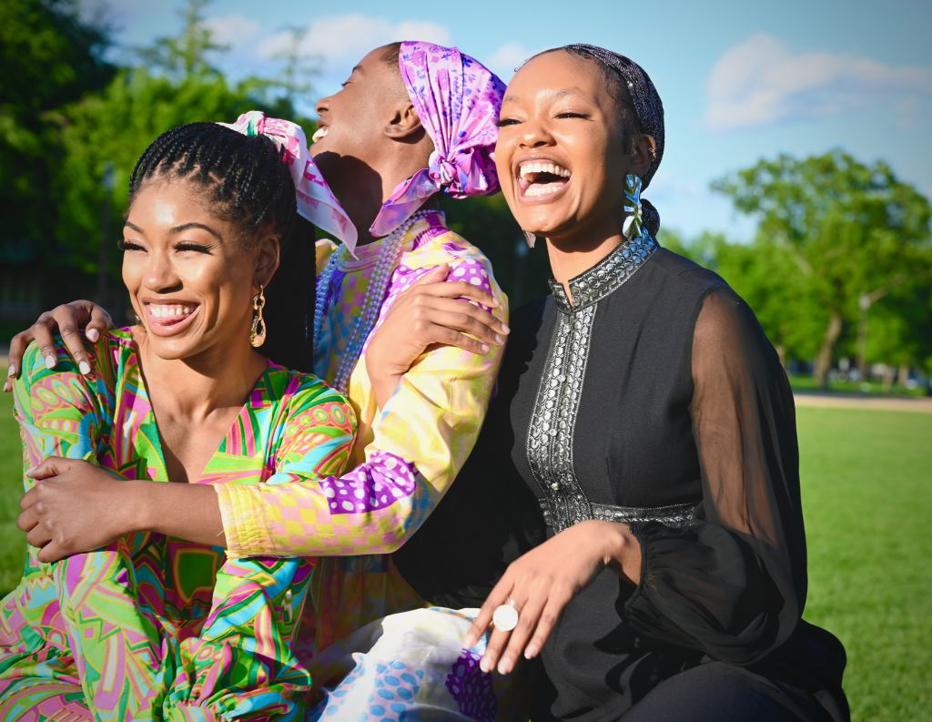 Group of 3 friends, laughing and enjoying themselves