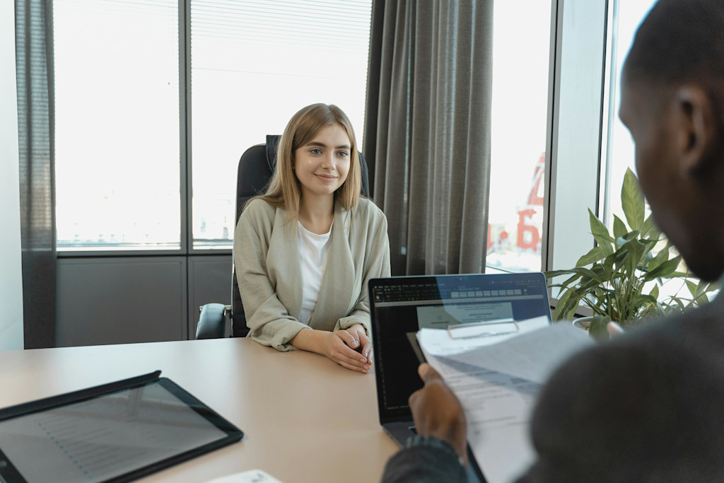 A woman attending a job interview