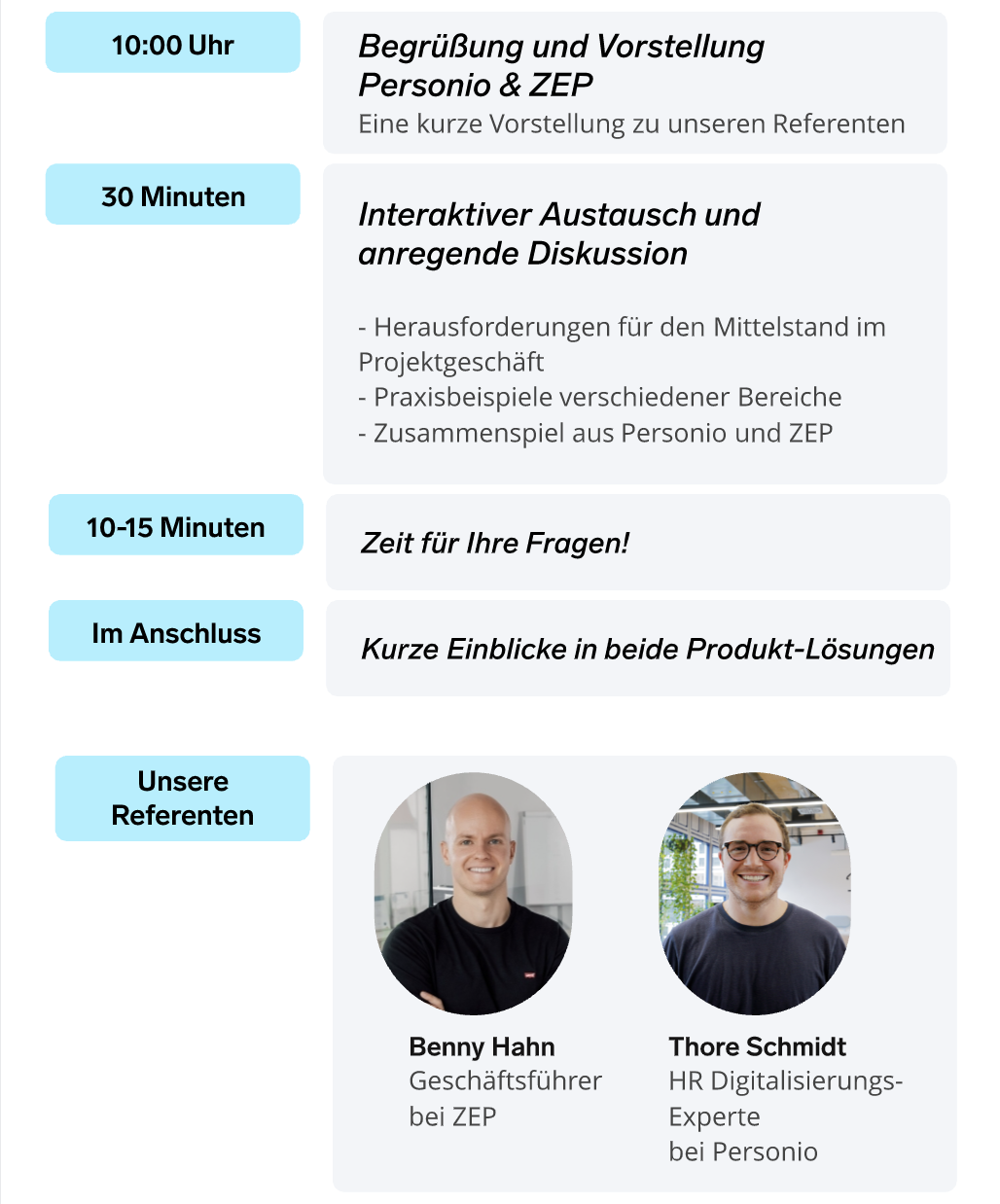 Agenda Personio & ZEP webinar 