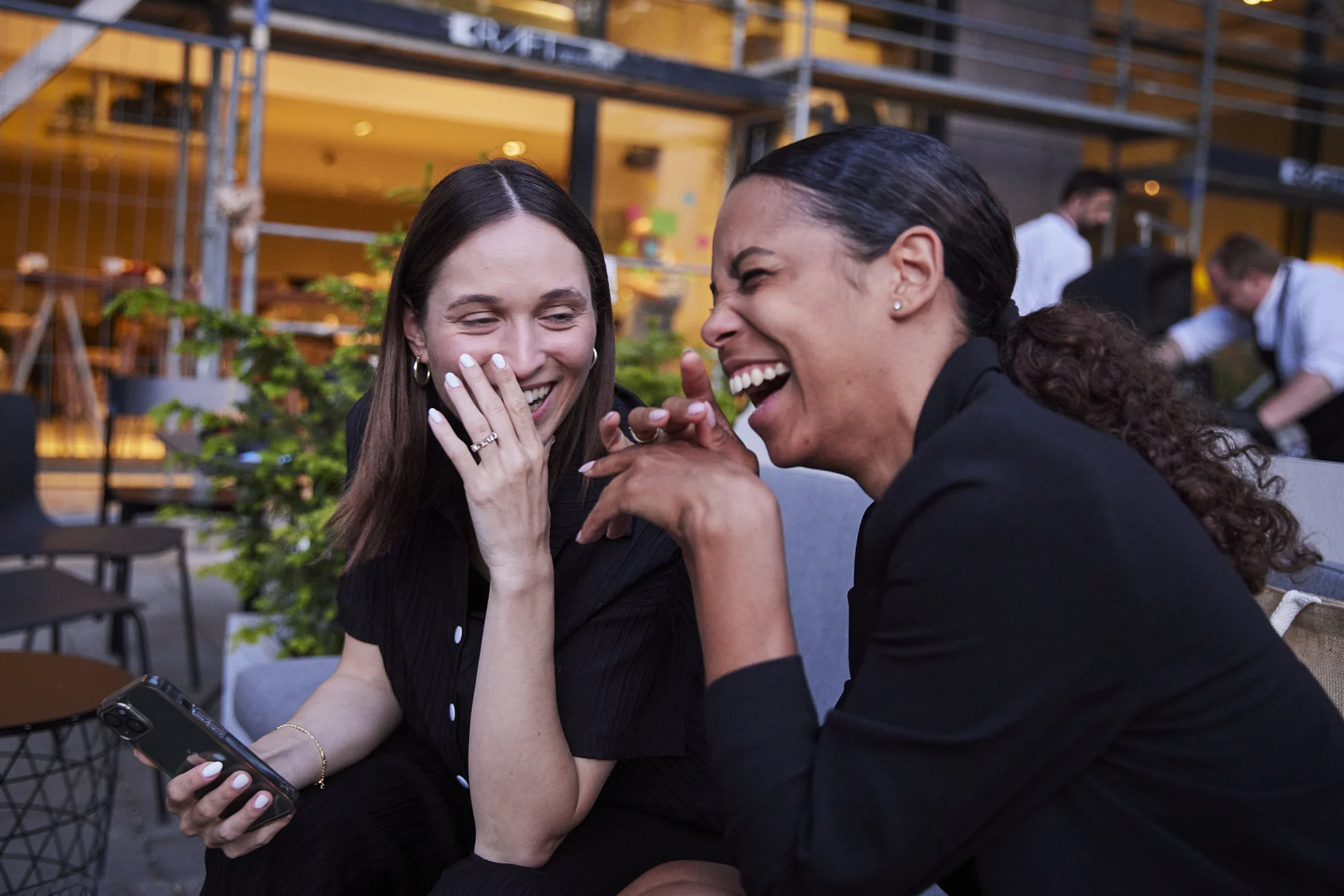 two people laughing