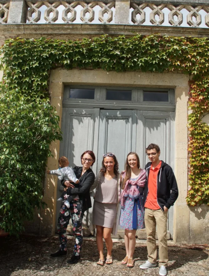 Estelle, sister Aude with nephew, sister Eloïse, brother Guillaume