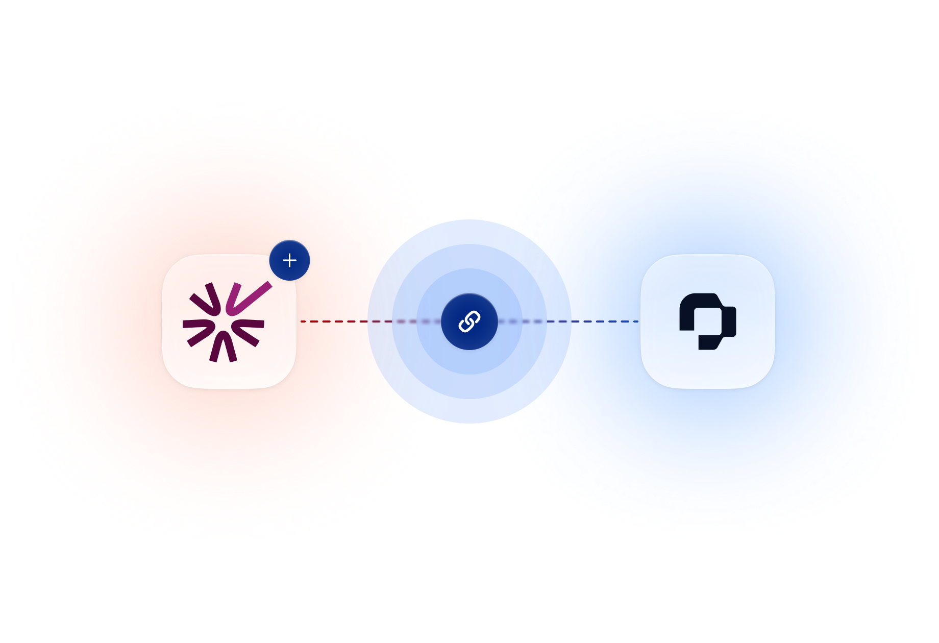 Zwei App-Icons verbunden durch ein Kettenglied-Symbol, das eine Integration zwischen zwei Softwareanwendungen darstellt.