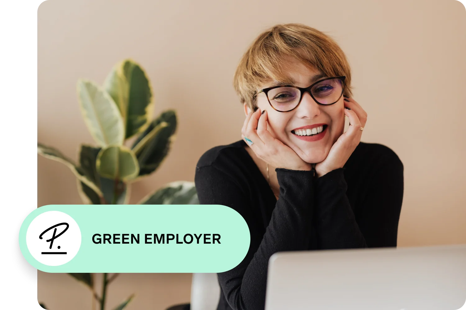 Smiling Worker + Personio Green Employer Badge