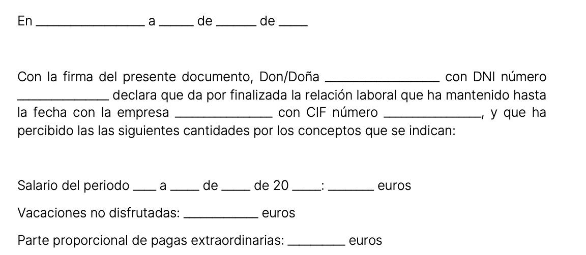 Documento de liquidación y finiquito