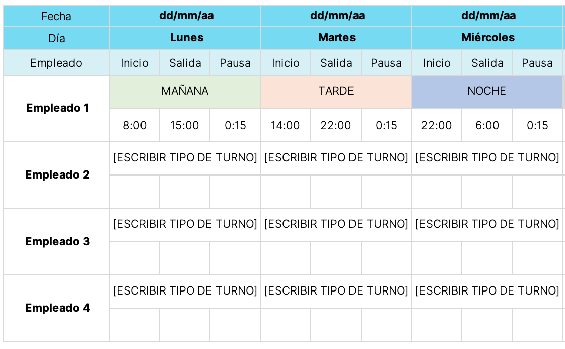 plantillas de turnos de trabajo gratis 