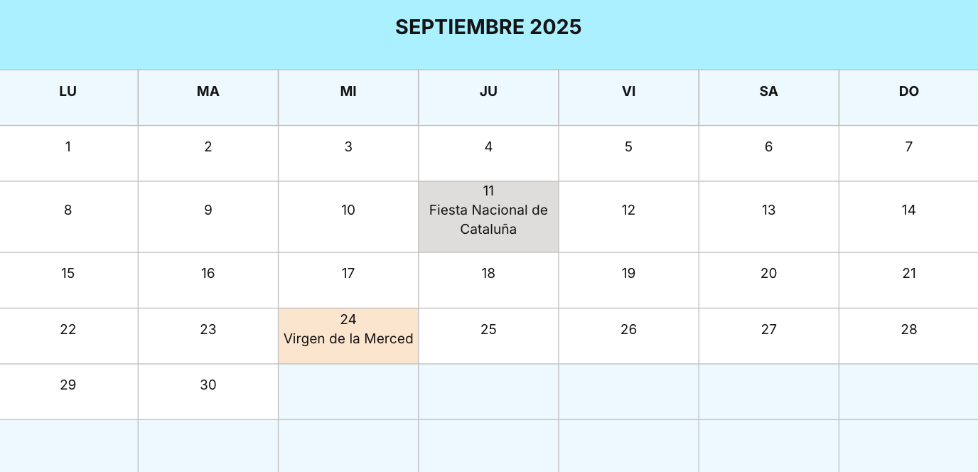 Calendario laboral Barcelona 2025