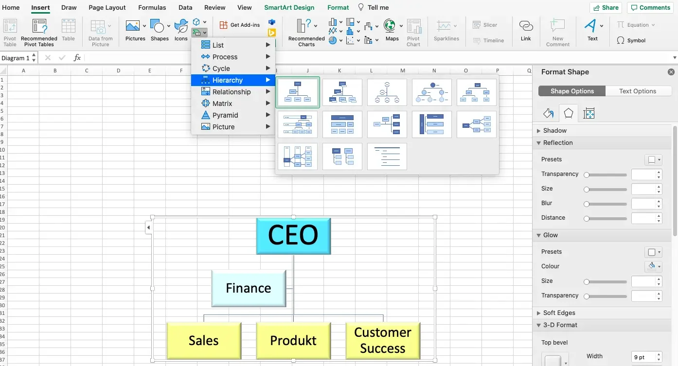 Organigramm erstellen Excel