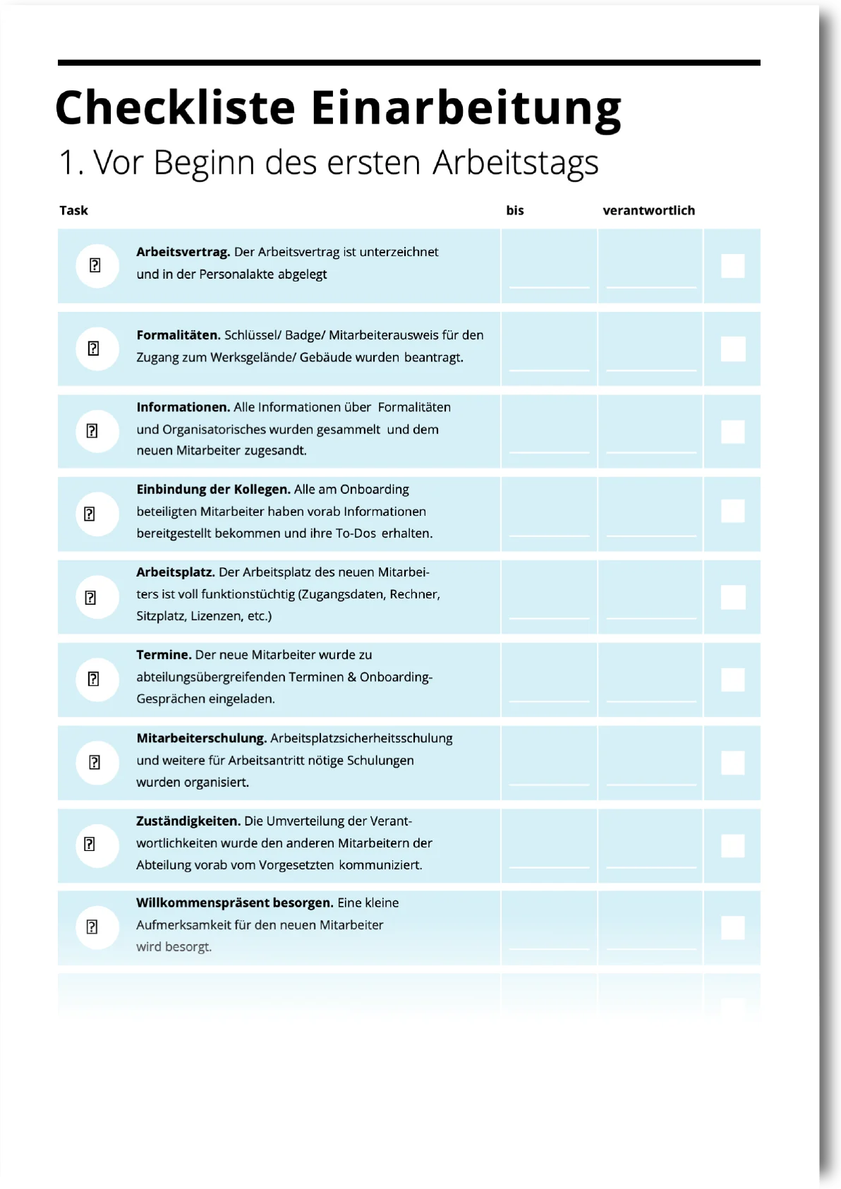 Vorschau: Einarbeitung neuer Mitarbeiter (Checkliste)