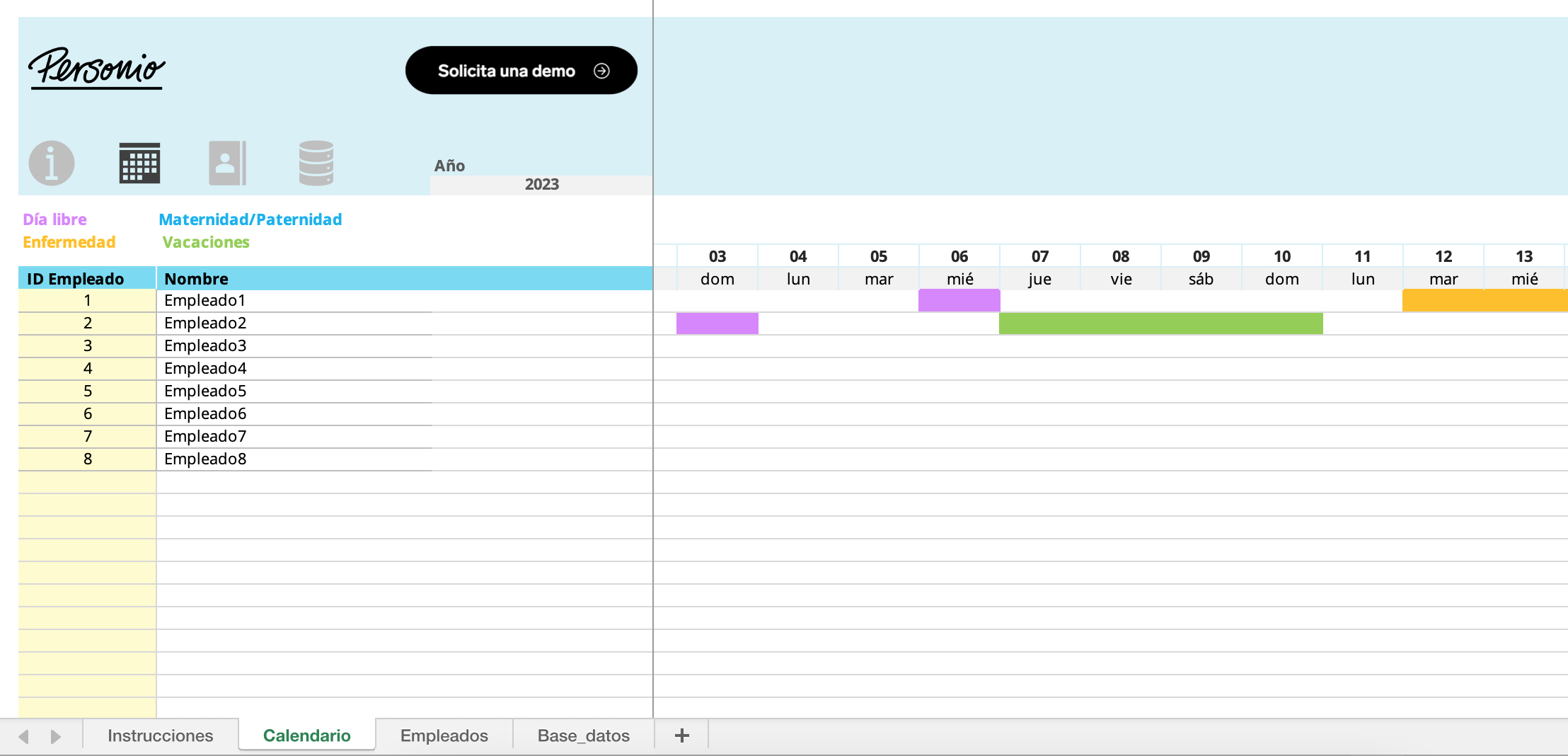 Plantilla excel control vacaciones