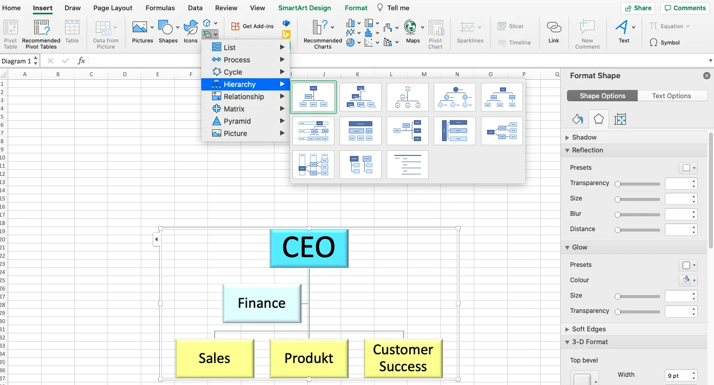 Organigram maken: Excel