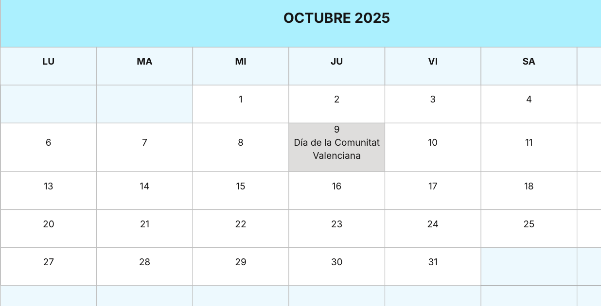 Calendario laboral Valencia 2025