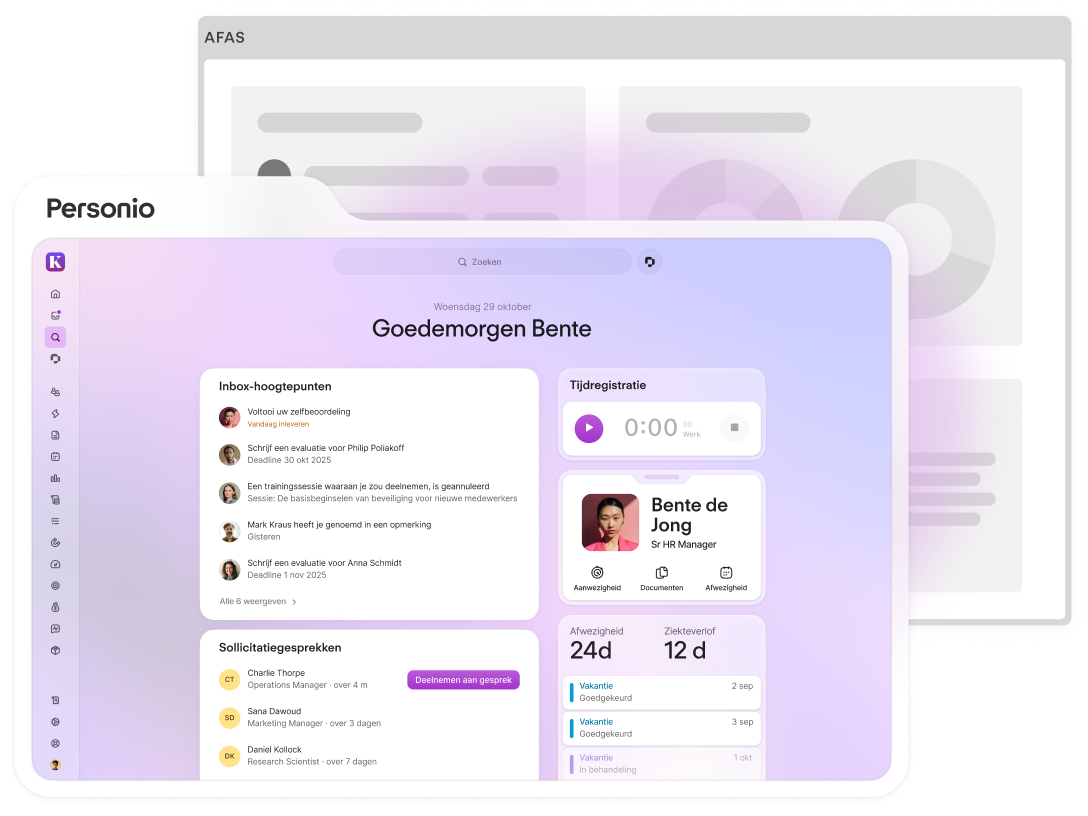 Personio vs. AFAS productvergelijking: schermafbeelding van het Personio-dashboard voor het AFAS-dashboard