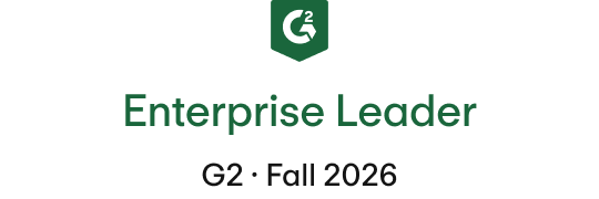 G2 badge for Enterprise Leader, featuring a dark green shield icon with the G2 logo.