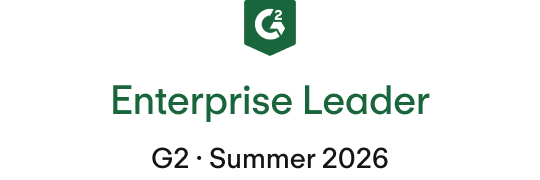 G2 badge for Enterprise Leader, Summer 2026, featuring a dark green shield icon with the G2 logo.