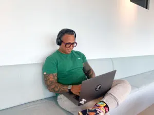 Amiel working on his Personio laptop