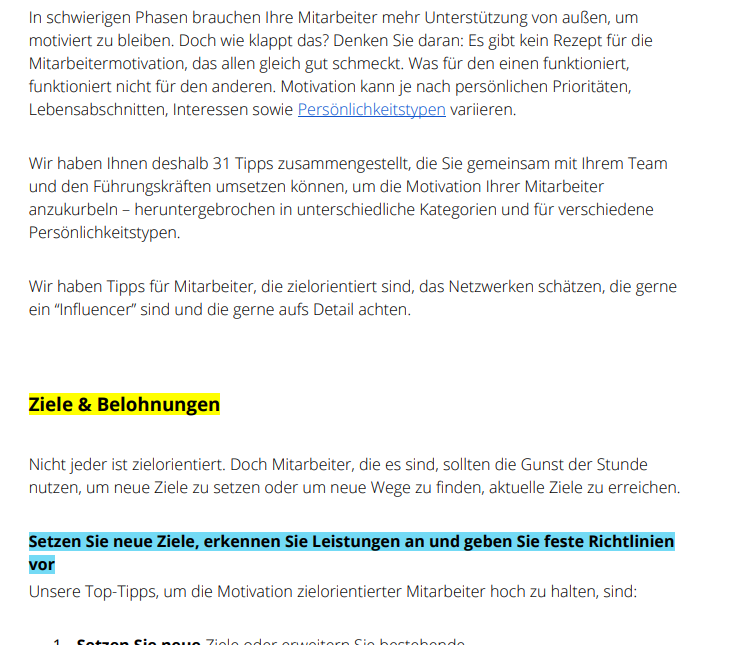 Auszug aus der Mitarbeitermotivation Checkliste für HR und Unternehmen