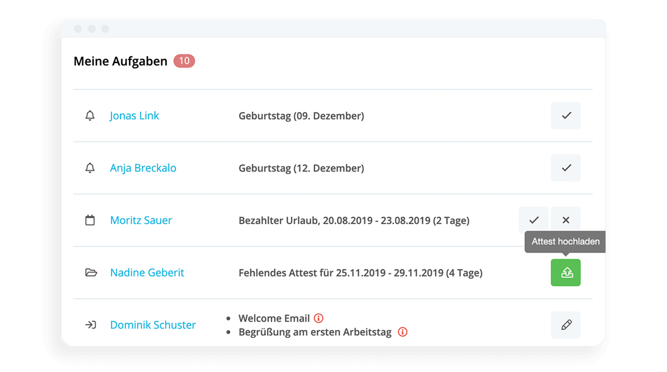 Aufgaben Erinnerungen Onboarding