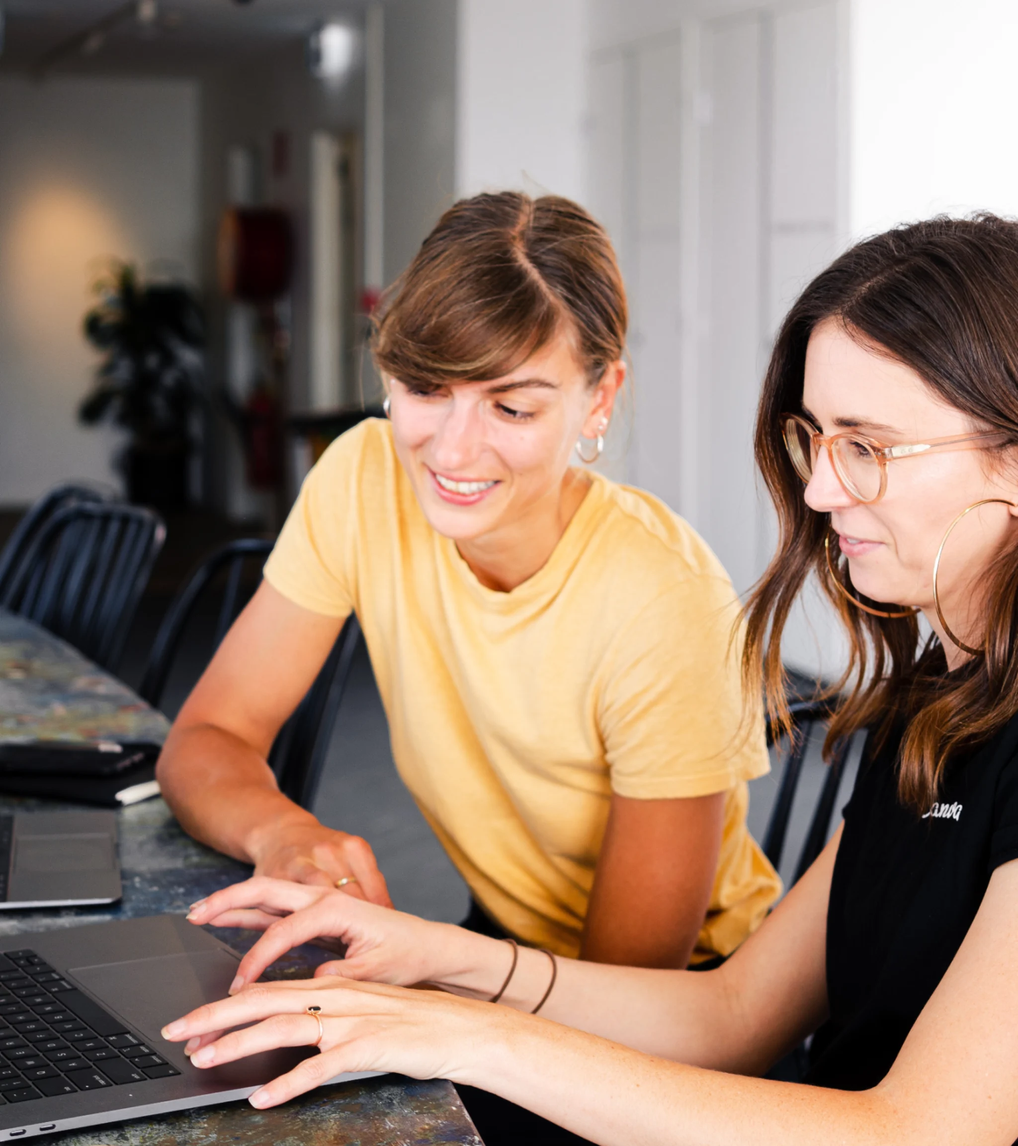 Two female persons typing on computer