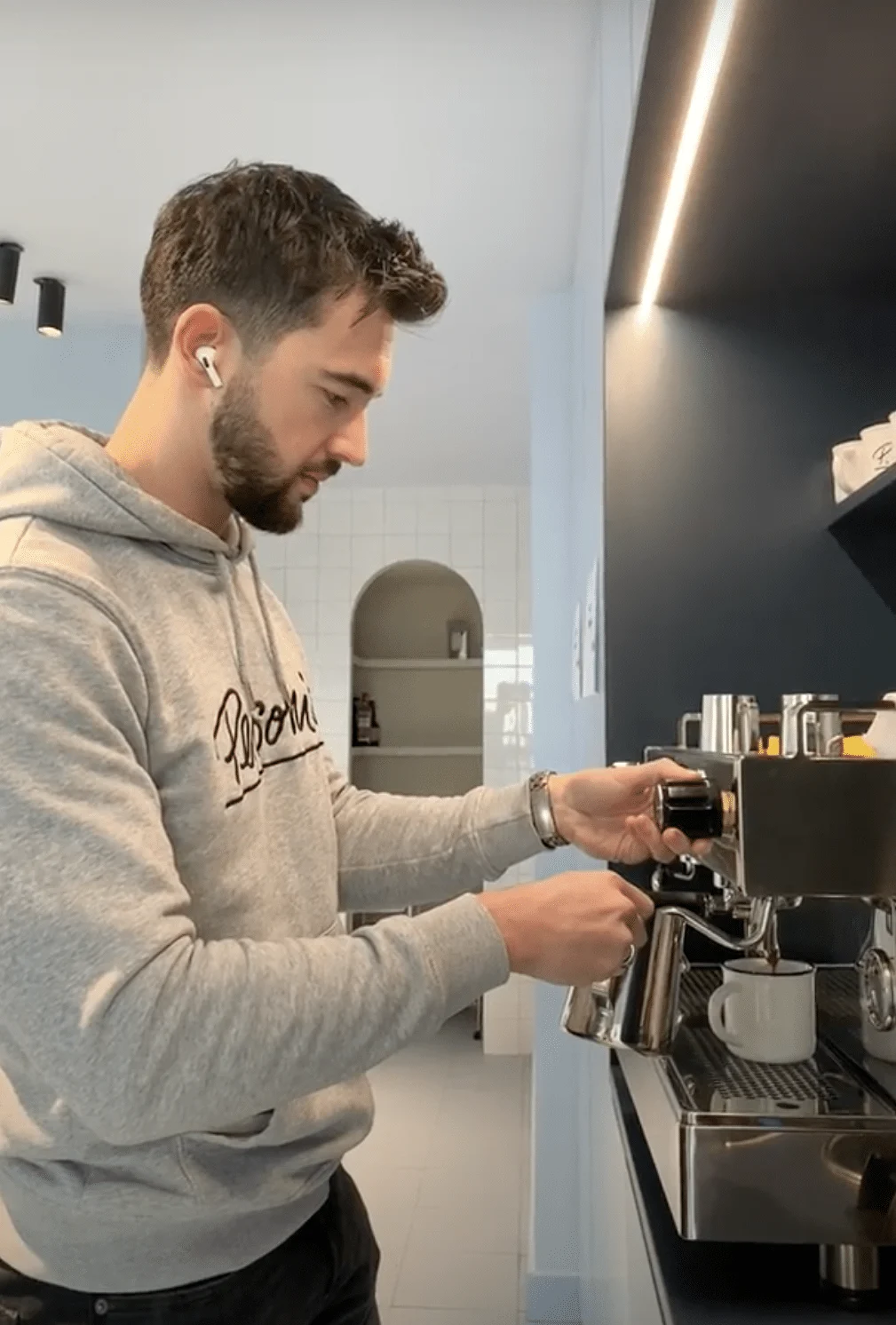 Javier making coffee