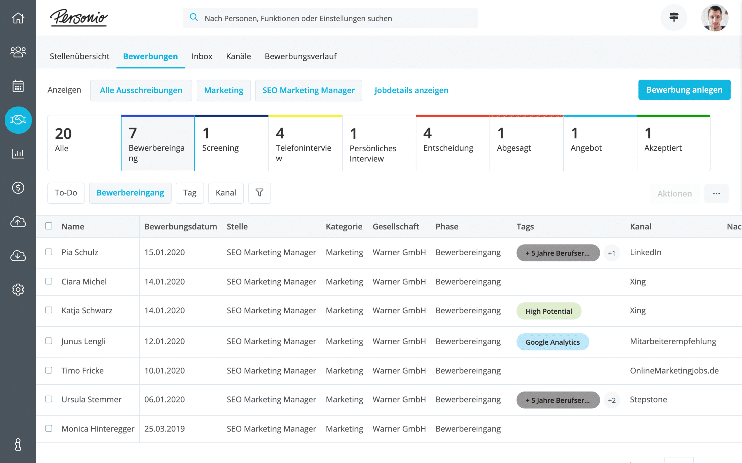 Recruiting Software Bewerberliste